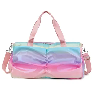 Borsa da palestra arcobaleno sfumata grande capacità borsa da viaggio cinturini rosa.
