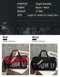 Grand sac de sport de grande capacité entraînement fitness nylon mesh 47x26x28cm rouge et noir