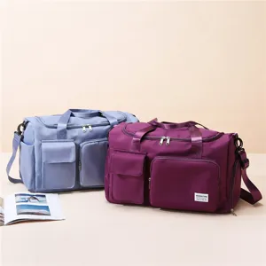 Large capacity oxford cloth travel duffel bag with shoe compartment and multiple pockets