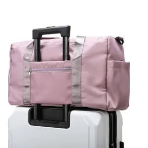 Large capacity travel duffel bag with trolley sleeve and shoe compartment for gym and outdoor.