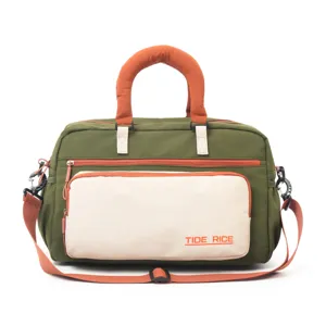 Large capacity travel duffel bag in green and orange, perfect for gym, sports and short trips.