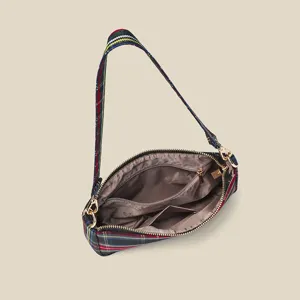 Retro red plaid baguette bag for women, versatile single shoulder underarm handbag daily fashion.