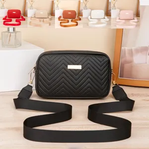 Damen Mode Wellenprägung Umhängetasche Stilvolle Pailletten Dekor Kleine Quadratische Kamera Tasche PU Leder Schultertasche