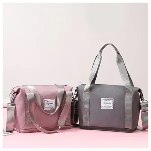 Small fitness travel bag women expandable shoulder crossbody luggage waterproof sports bag details.