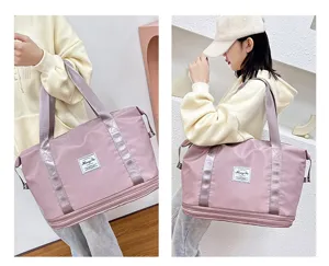 Expandable travel duffel bag fitness yoga luggage bag with wet dry compartment for women