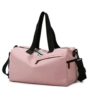 Pink gym duffel bag for women with separate shoe compartment waterproof sports travel bag