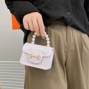 Süßigkeiten farbe lila PVC Gelee Handtasche mit Perlen Griff und Krokodil Muster für Frauen.