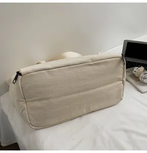 Minimalist large capacity canvas tote bag casual daily handbag solid color travel storage bag