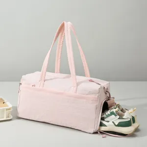 Pink large capacity gym duffel bag with separate shoe compartment for women travel sports