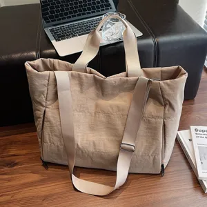 Minimalist Oxford Cloth Tote Bag Large Capacity Waterproof Quilted Handbag Casual Commuting Shoulder Bag For Women