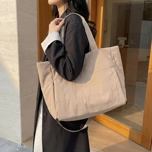 Minimalist large capacity quilted tote bag for women daily commute lightweight shoulder bag