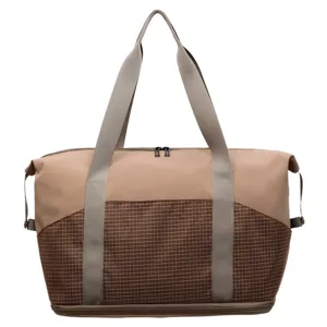 Große Fitness Sporttasche für Damen, Reisetasche mit Nass Trocken Trennung und Karo Muster.