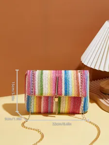 Bunte gestreifte gewebte Umhängetasche mit Kette und Metallverschluss für Damen.