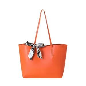 Oranger Shopper mit eleganter Schal Dekoration, große Handtasche für Damen im Alltag