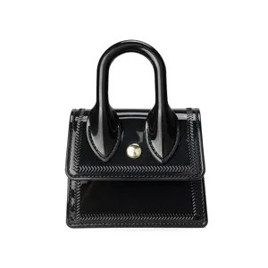 Schwarze Mini Gelee Handtasche, schicke glänzende PVC Tasche mit Einzelgriff fuer den Alltag.