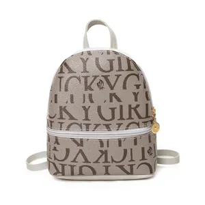 Damen Mode Mini Rucksack Freizeit Monogramm Druck Schultertasche Alltags Bag weiß