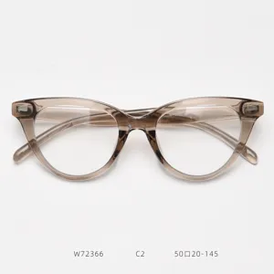 Detailed close-up of translucent brown cat eye glasses frame, vintage optical style for daily wear.