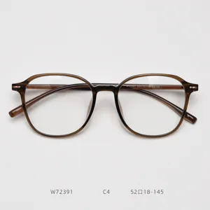 Elegante montura de gafas TR90 para hombres y mujeres, detalle de gafas de lentes claras.