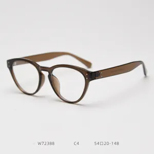 Detailed view of brown TR90 vintage cat-eye eyeglasses frame, stylish and lightweight.