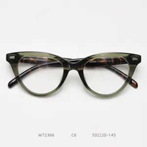 Retro cat eye glasses frame stylish green tortoise optical eyewear for fashion daily wear.
