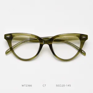 Detailed view of vintage green cat eye optical glasses frame, classic fashion retro eyewear style.