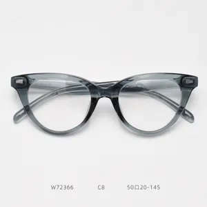 Detail view of grey cat-eye eyeglass frame, retro optical glasses for women and men, stylish.