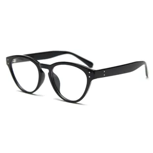 Black TR90 retro cat eye optical glasses frame stylish clear flat lens for daily wear.