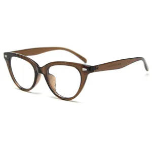 Vintage brown cat eye optical glasses frames for men and women retro fashion clear lenses.