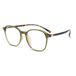 Montura de gafas ópticas TR90 elegante con frente verde y patillas carey para la moda diaria.