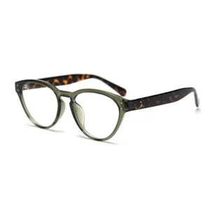 Retro Cat-Eye Eyeglass Frame Transparent Green Front Tortoise Temples Fashionable Unisex