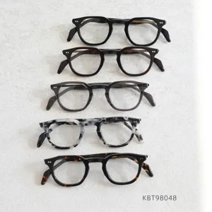 Detail view of Japanese vintage handmade acetate optical glasses frames in tortoise colors.
