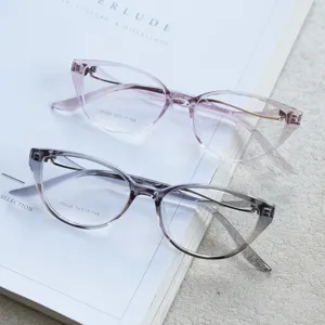 Detail shot of stylish cat-eye TR90 optical glasses frames for women, trendy and lightweight.