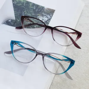 Cat eye TR90 eyeglasses frame detail view, stylish women optical glasses with gradient colors.