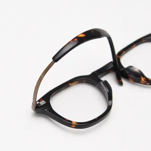 Detailed close-up shot of Japanese retro tortoise shell acetate optical eyeglass frame.