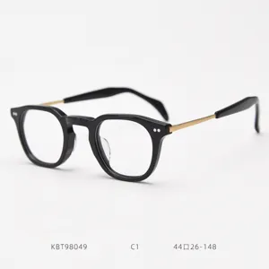 Detailed view of Japanese vintage acetate optical glasses frame with slim metal temples.