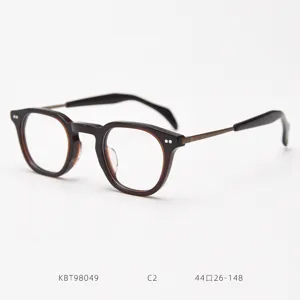 Detailed shot of Japanese vintage tortoiseshell acetate optical glasses frame with titanium temples.