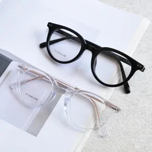 Korean retro optical glasses frame, acetate unisex clear lens glasses for prescription wear.