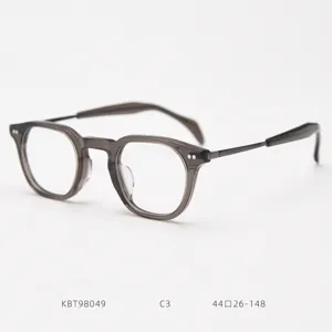 Detailed view of Japanese vintage acetate and titanium optical glasses frame design.