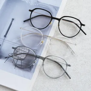 Korean style thin rim round eyeglasses frame beta titanium optical glasses multi-color detail