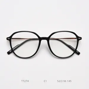 Black TR90 optical glasses frame with rose gold metal details for daily wear anti-blue light