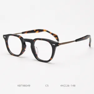 Detailed view of Japanese tortoise shell acetate optical glasses frame with titanium temples.