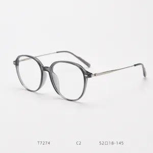 Detail shot of TR90 thin-edge optical glasses frame in translucent grey colorway.