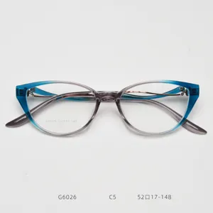 Fashionable cat-eye prescription eyeglasses frame for women, chic gradient design.