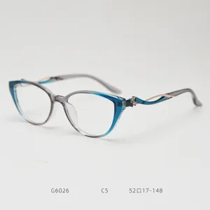 Fashion cat eye TR90 optical eyeglass frame for women with gradient blue clear finish.