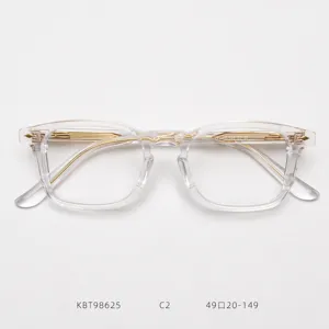 Clear acetate optical glasses frame with retro square design and luxury gold metal core details.