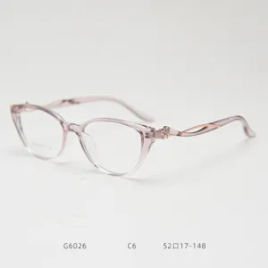 Fashion cat-eye TR90 eyeglasses frame for women, clear pink optical glasses for daily wear.