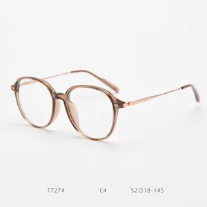 TR90 round optical eyeglasses frame for men and women anti-blue light stylish metal temples
