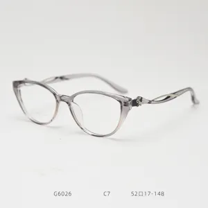 Clear grey cat eye TR90 eyeglass frame for women fashion optical prescription glasses close up view
