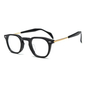 Japanese retro black acetate and metal optical glasses frame for men and women vintage eyewear
