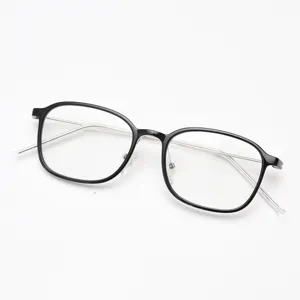 Black frame TR90 optical glasses with silver metal temples, trendy literary student style.